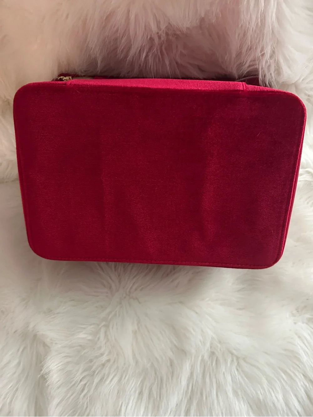Estee Lauder large  Red Velvet Bow Cosmetic Bag with Gold Zipper